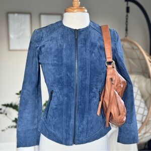 Bernardo Blue 100% Genuine Suede Leather Zip Front Jacket Women’s Size XS